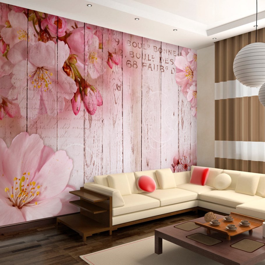 Обои Сакура в интерьере кухни