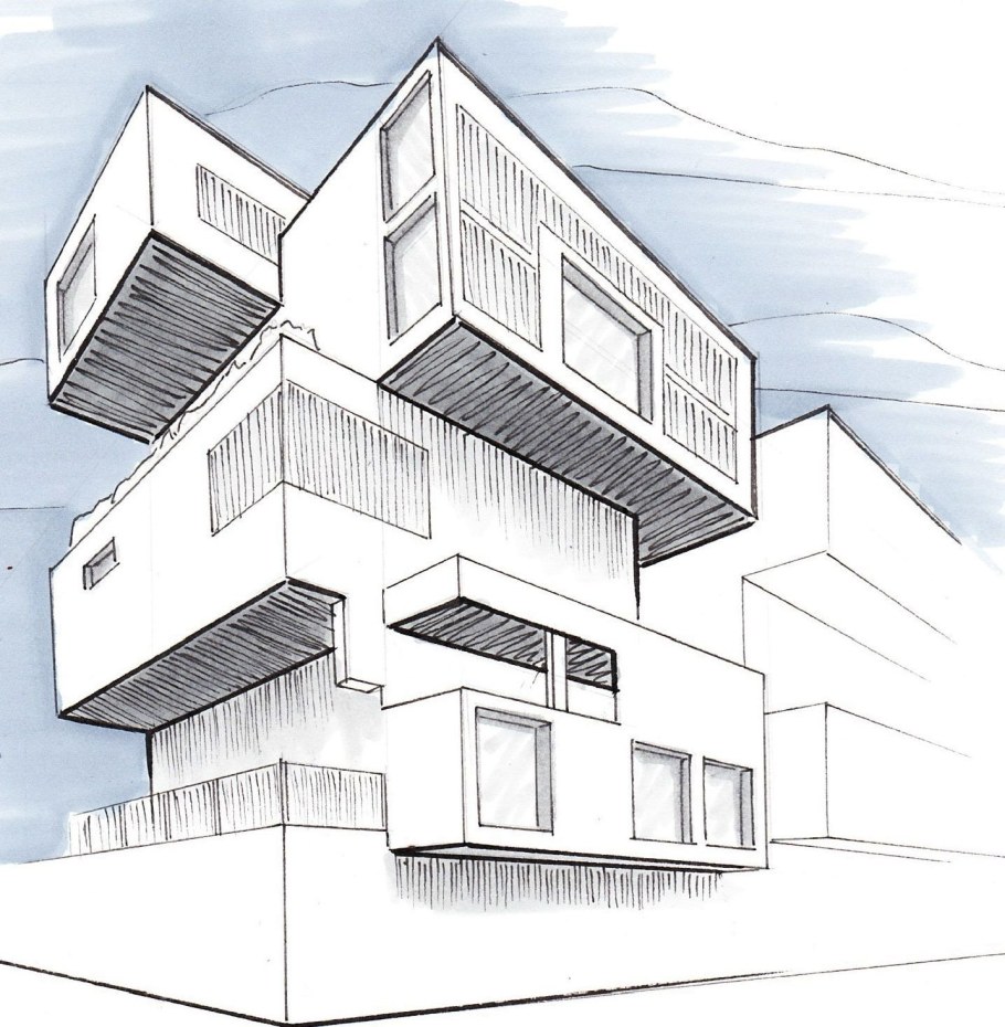 Эскиз современного архитектурного сооружения