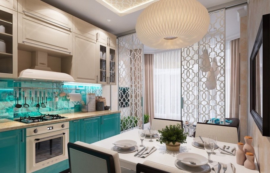 Бирюзовая кухня в интерьере