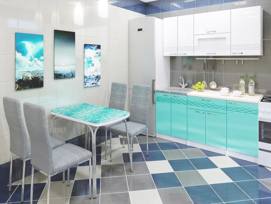 Кухня бирюза с белым