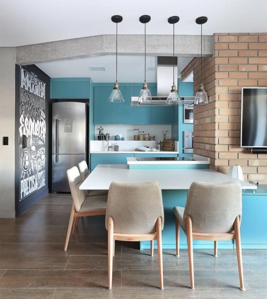 Кухня лофт бирюза