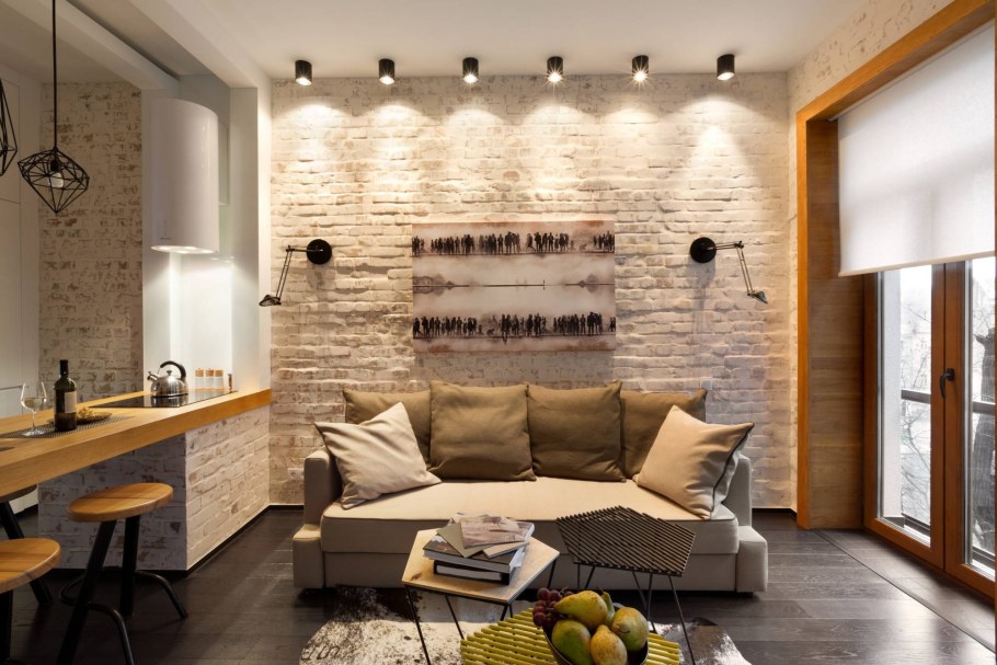 Кирпичная стена в интерьере