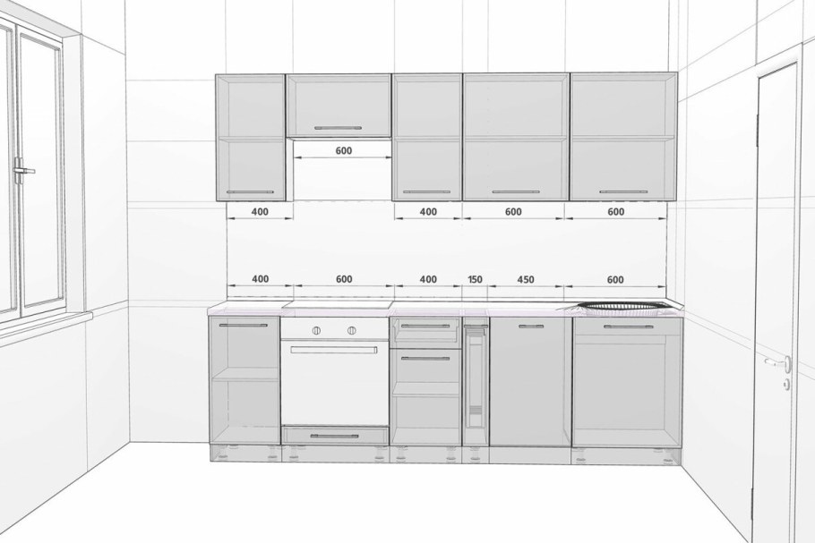 Кухня прямая Размеры
