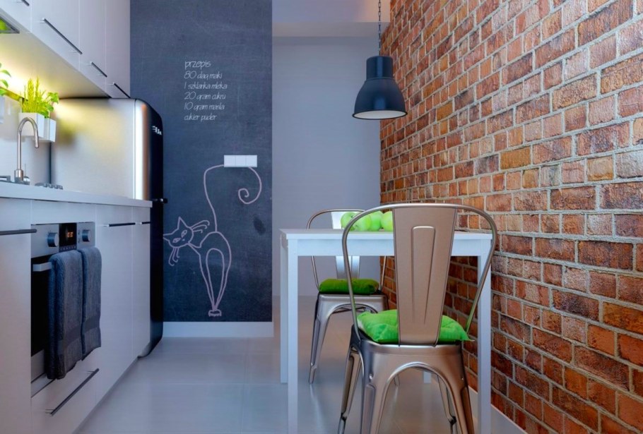 Кирпич в интерьере маленькой кухни