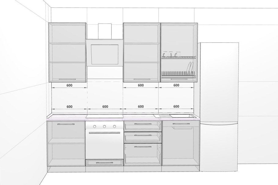 Проект прямой кухни с размерами
