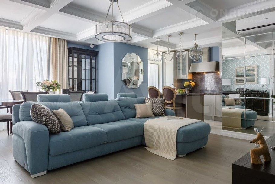 Гостиная в серо синих тонах