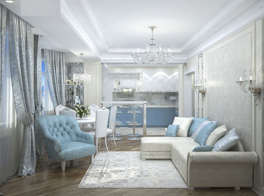 Интерьер в серо голубых тонах гостиная