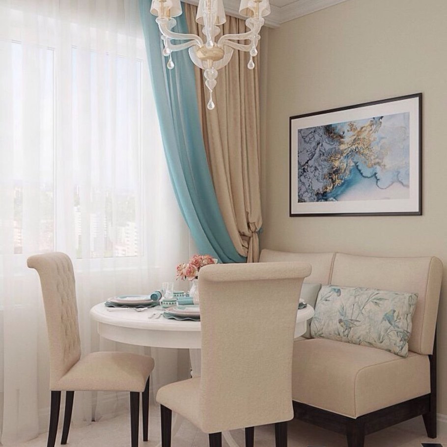 Кухня в бежево бирюзовых тонах