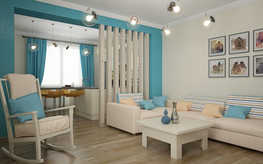 Кухня гостиная в голубом цвете