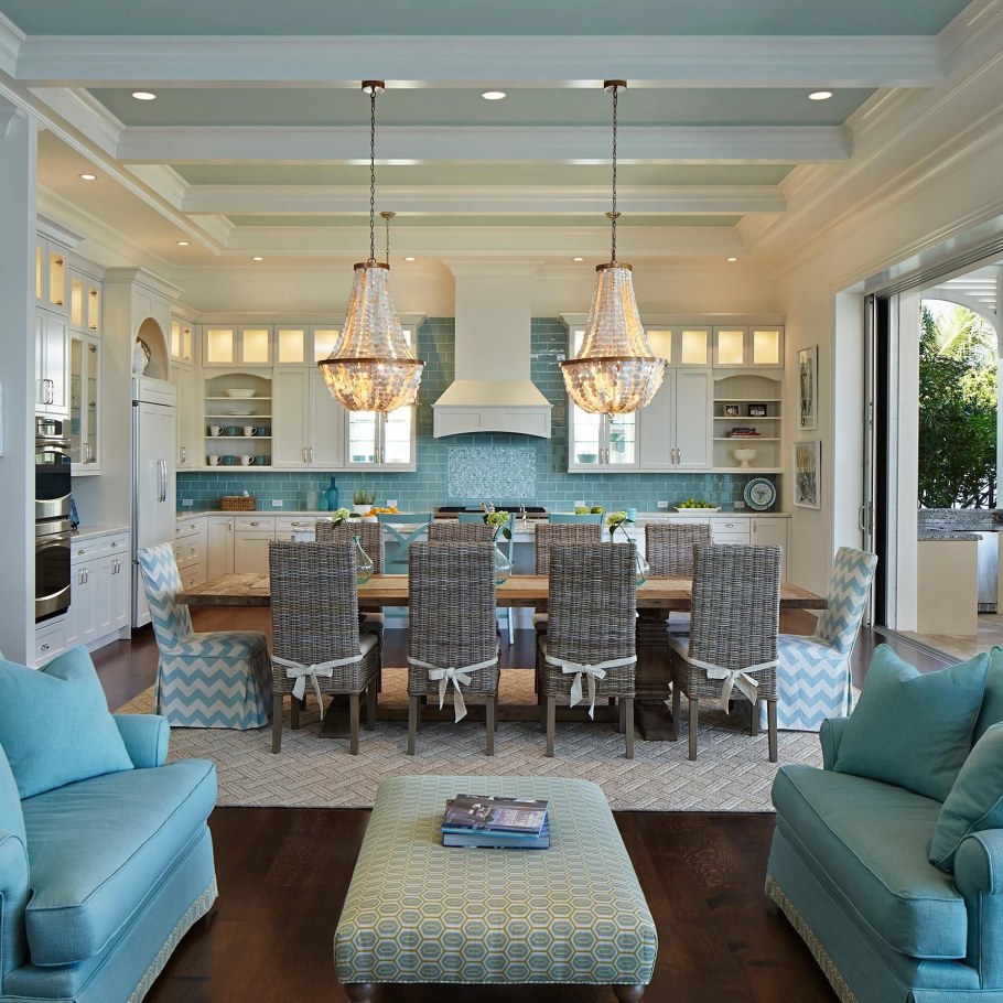 Кухня гостиная в голубых тонах