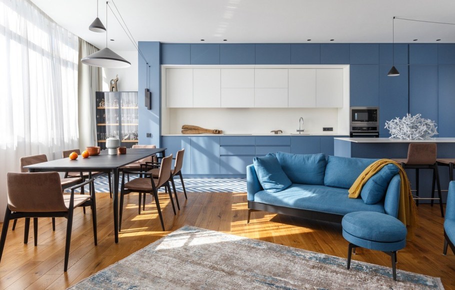 Кухонный диван синий