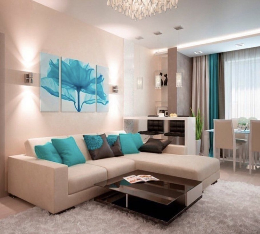 Гостиная с бирюзовыми акцентами