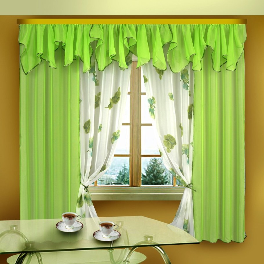 Зеленые занавески на кухню
