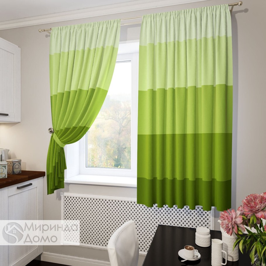 Тюль на кухню салатовая