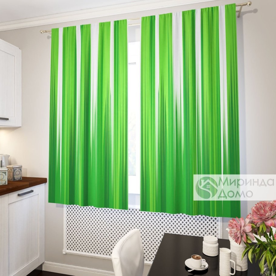 Зеленая тюль на кухню