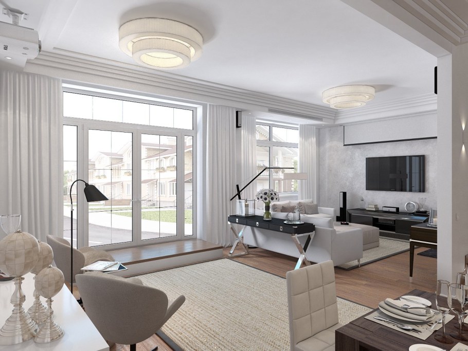 Кухня гостиная с выходом на террасу