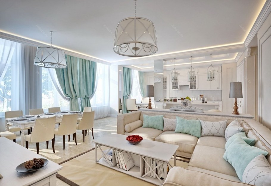 Красивые кухни гостиные