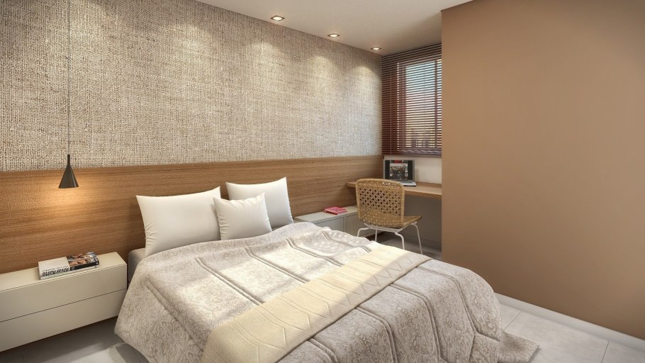 Обои под рогожку в интерьере спальни