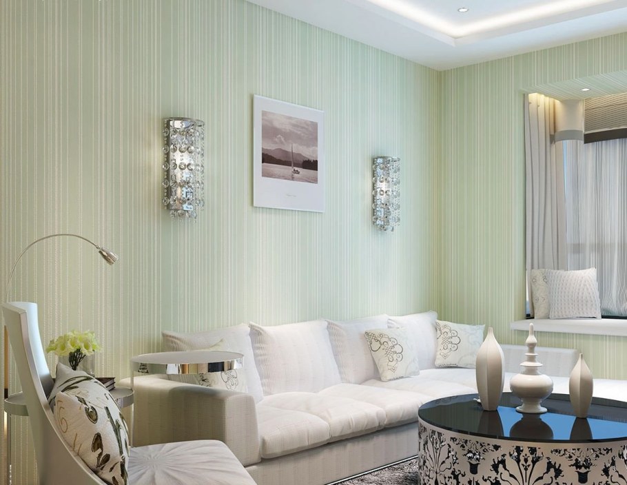 Однотонные обои в интерьере гостиной