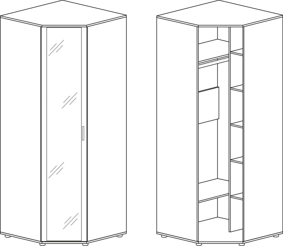 Шкаф угловой распашной 900х900 чертеж
