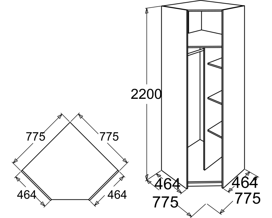 Шкаф угловой флагман 5 ясень Анкор