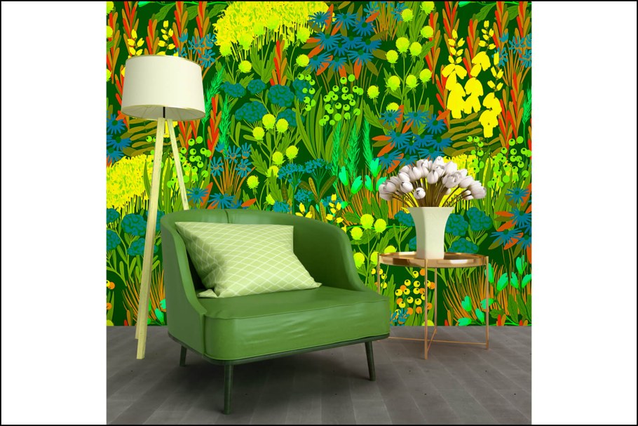 Обои с цветочным принтом в интерьере