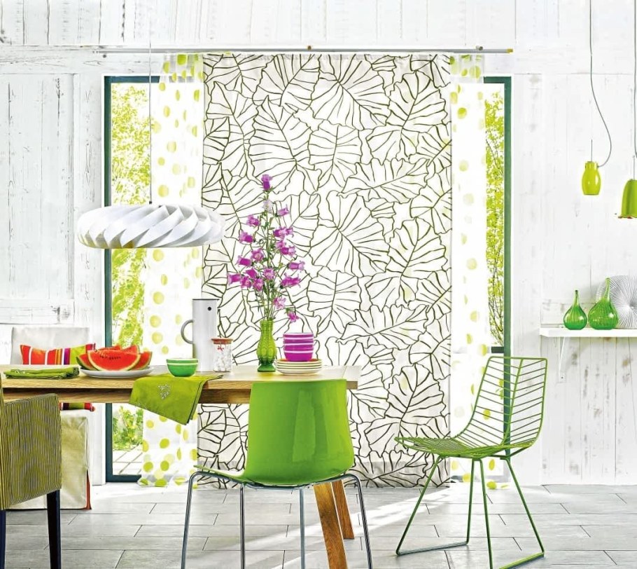 Зелёные обои в интерьере кухни