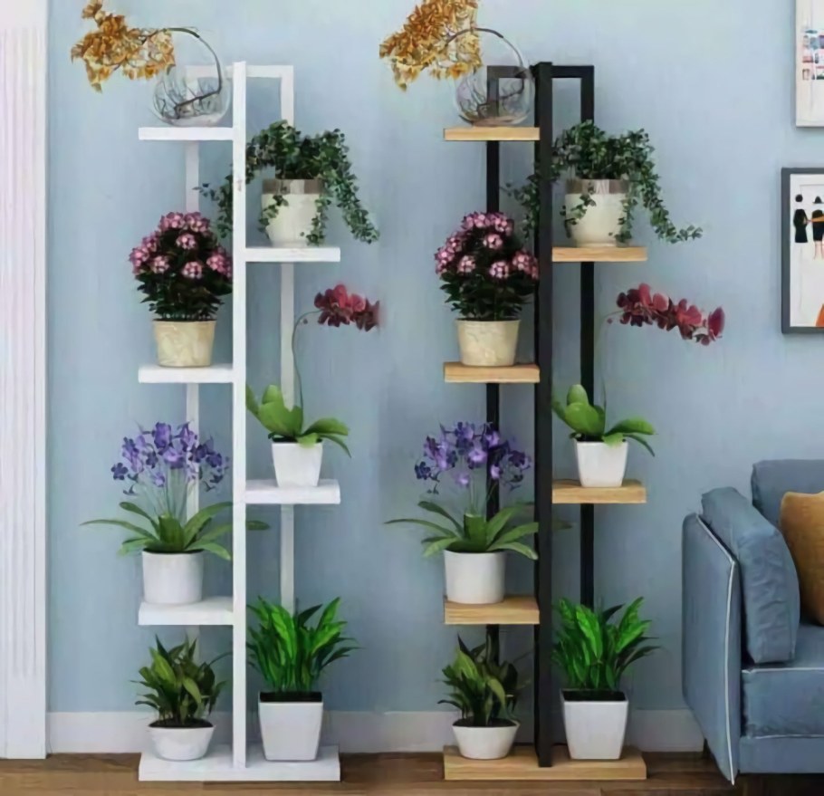 Стеллаж с растениями в интерьере