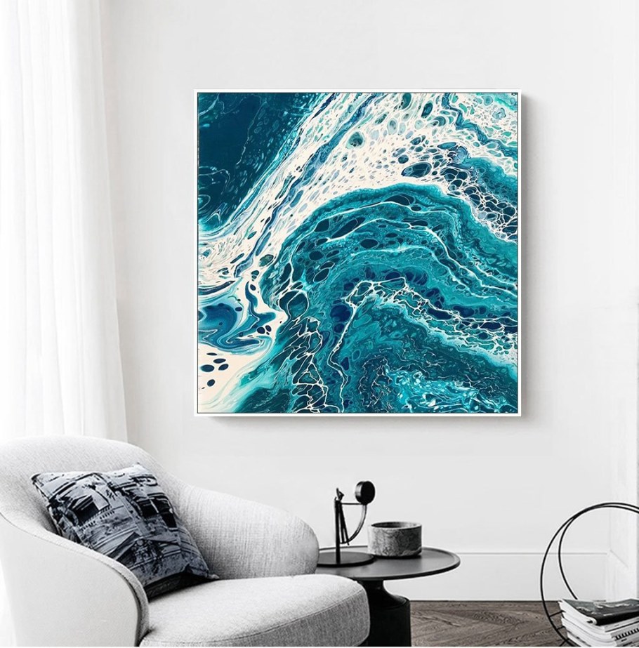 Фотообои флюид арт в интерьере спальни