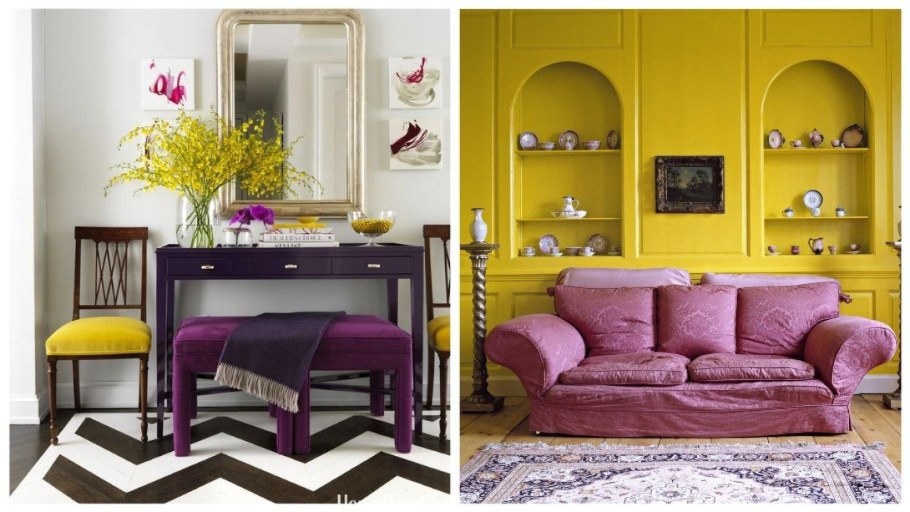 Сочетание желтого и сиреневого в интерьере
