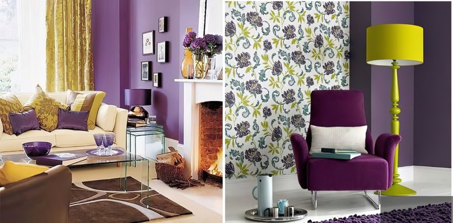 Сочетание сиреневого цвета в интерьере