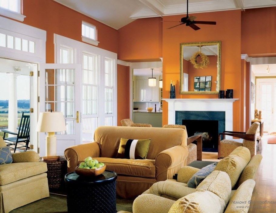 Гостиная в оранжевом цвете