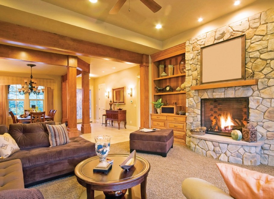 Камины в интерьере гостиной