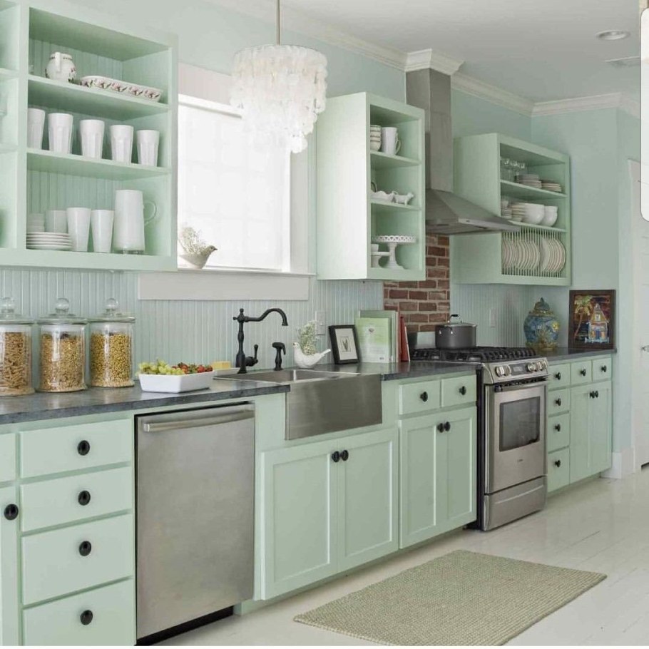 Цвет Грин минт в интерьере кухни