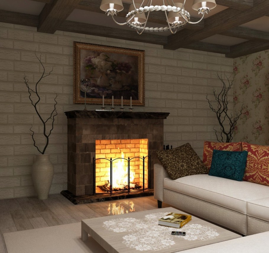 Гостиная с камином в частном доме