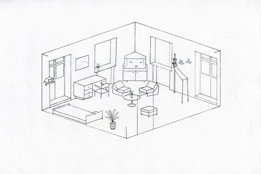 Рисование комнаты с мебелью