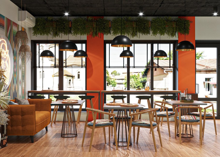 Бюджетный интерьер пиццерии