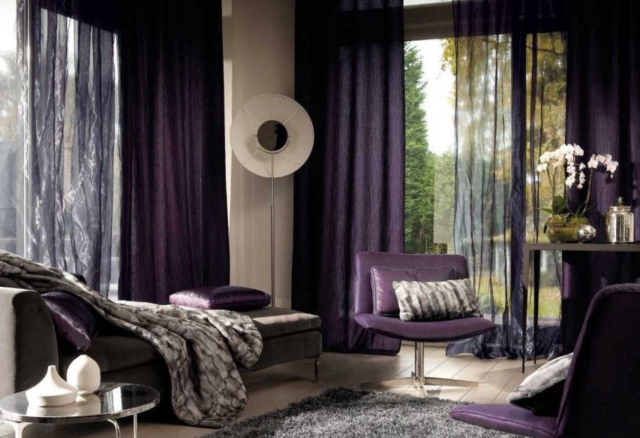 Фиолетовые шторы в интерьере