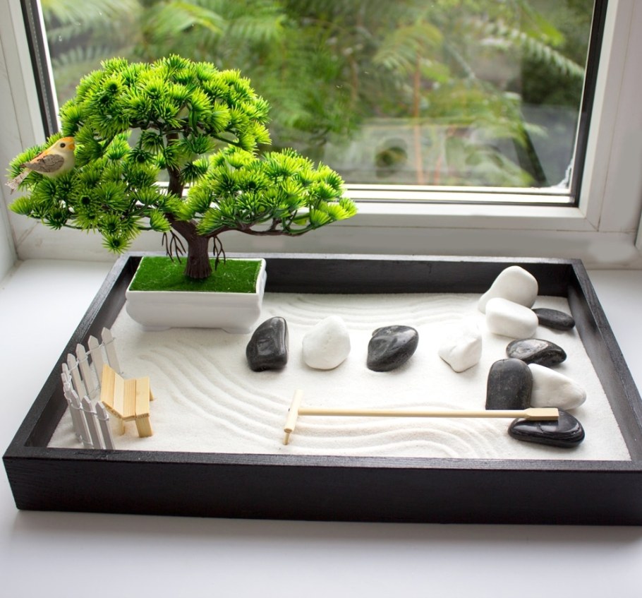 Японский сад камней сад дзен с бонсаи, 27х40 см