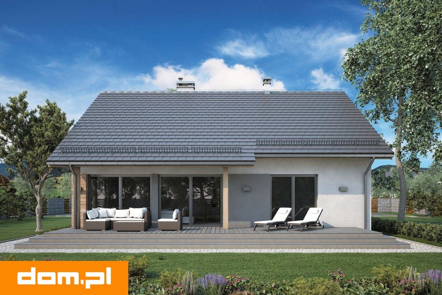 Современный одноэтажный дом с двускатной крышей