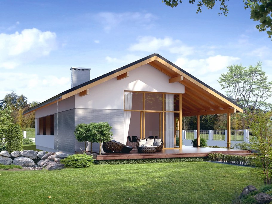 Одноэтажный дом с скантой крышей