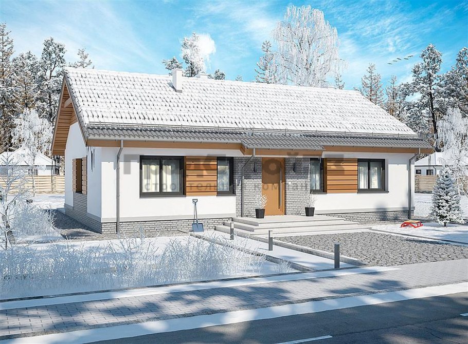 Одноэтажный дом с двускатной крышей