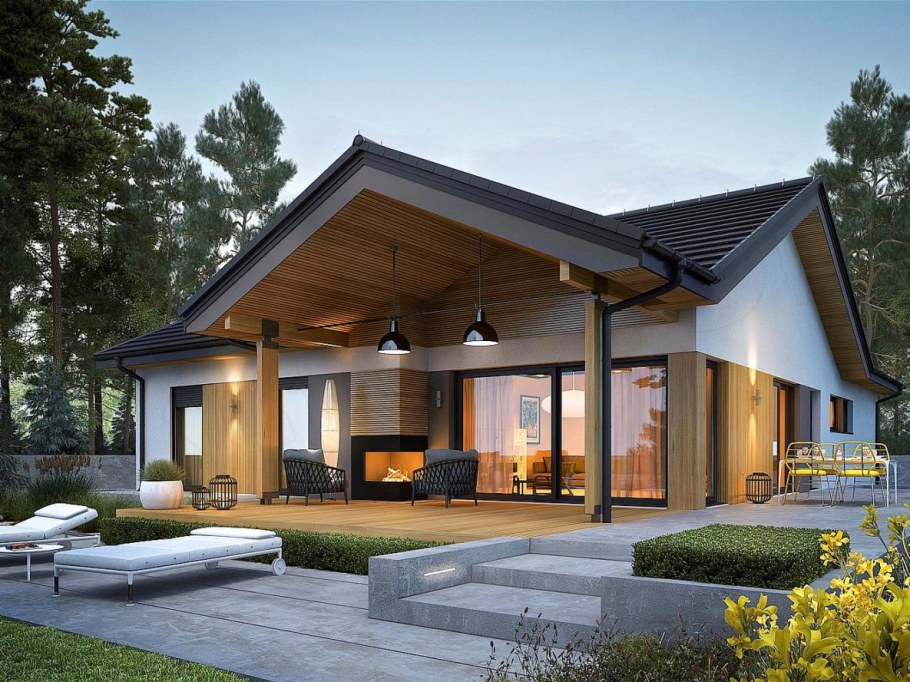 Дом в скандинавском стиле одноэтажный с террасой