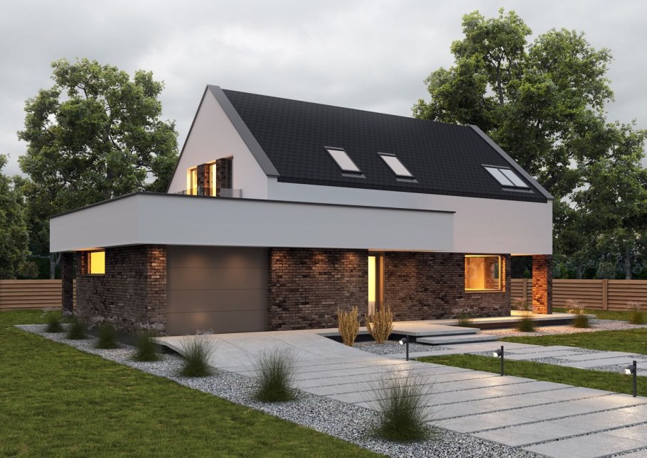 Дом Модерн двускатная крыша