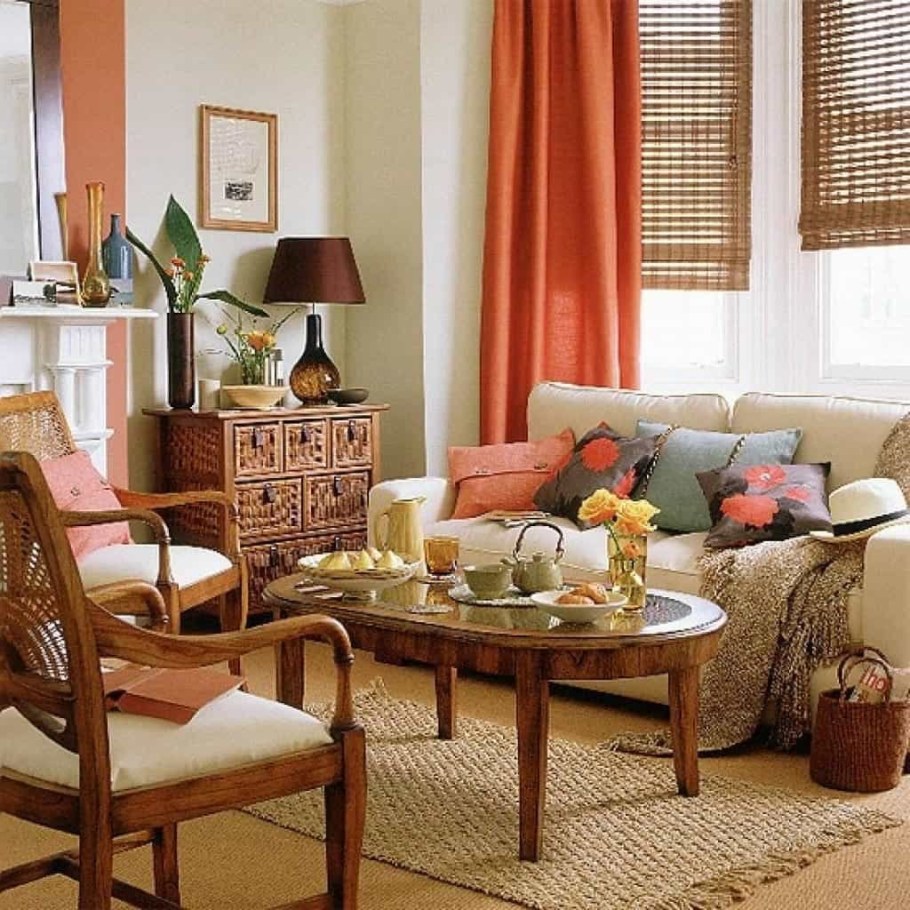 Уютная гостиная в теплых тонах