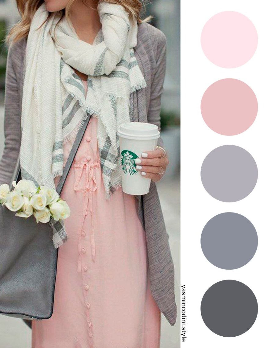 Сочетание серого и пудрового цвета в одежде