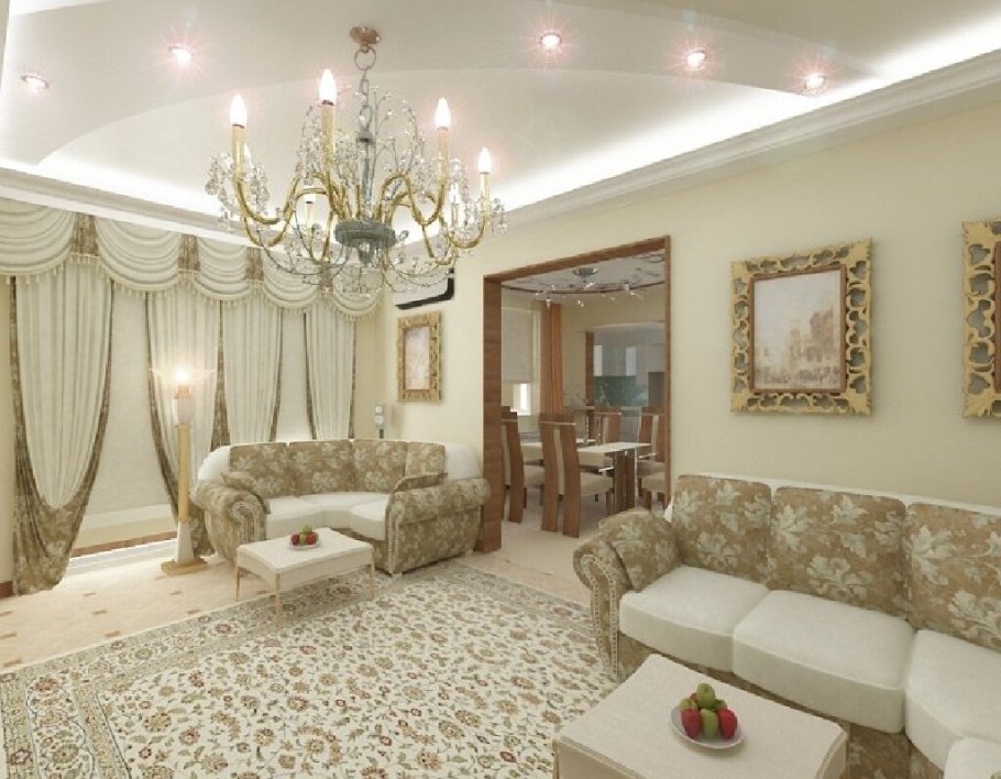 Гостиная в частном доме в классическом стиле