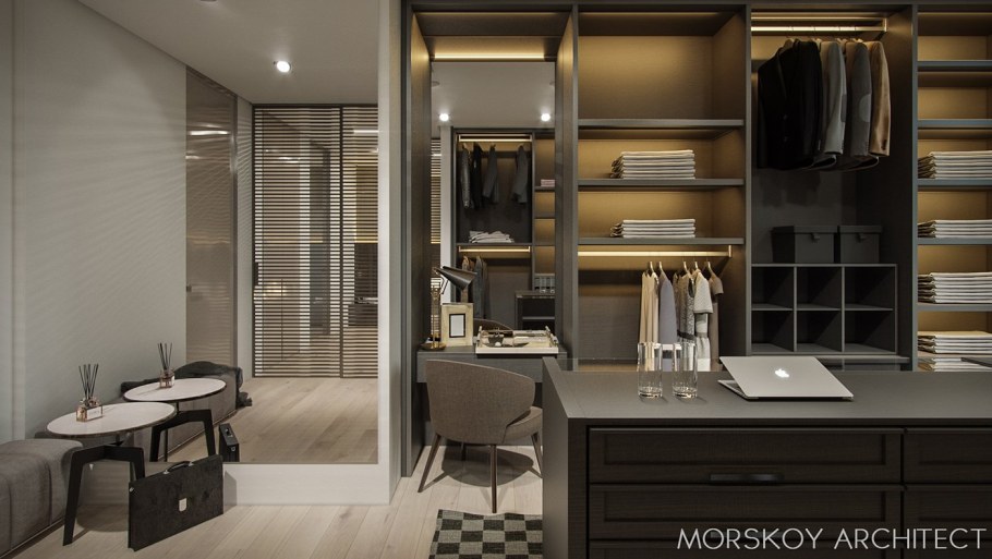 Гардеробная и кабинет в одной комнате