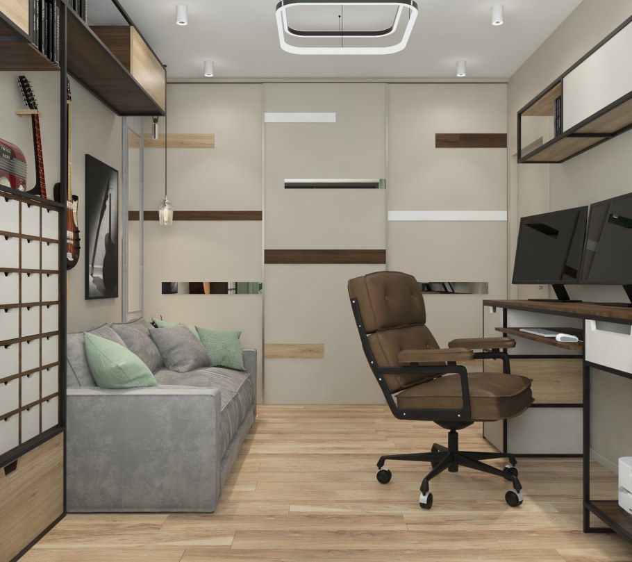 Гардеробная и кабинет в одной комнате