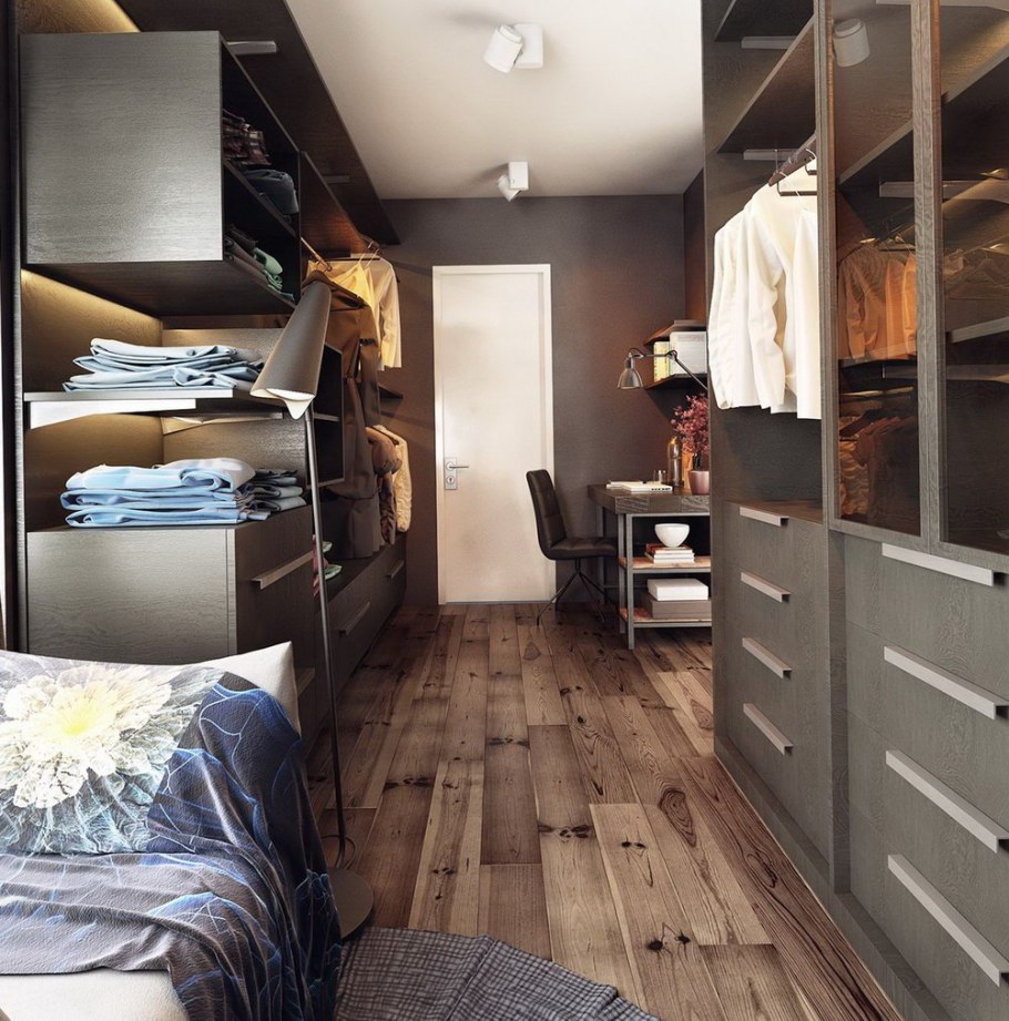 Спальня кабинет гардеробная в одной комнате